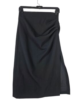 Zara Black side ruching Midi Skirt with Side Slit